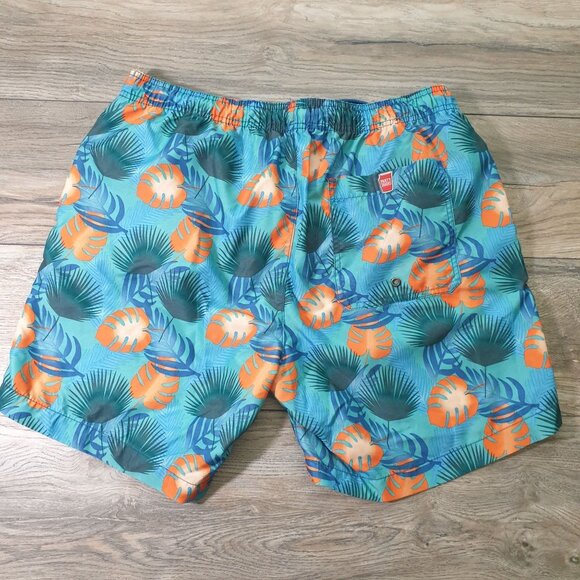 Men Large Party Sharks Swim Trunk Tropical Leaf Print Blue Orange Beach Vacation - Picture 6 of 7